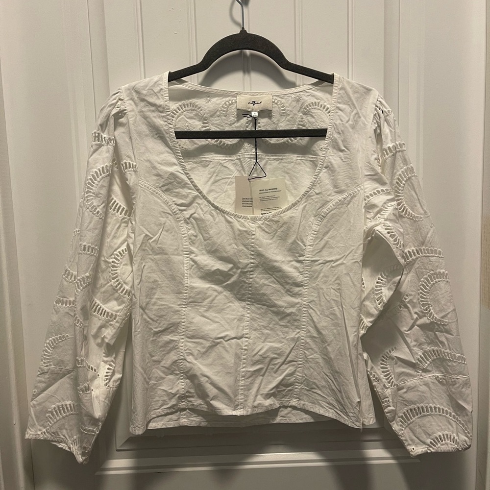 7 for all Mankind 
Women’s size Small
NWT 
White Eyelet Long Sleeve Top